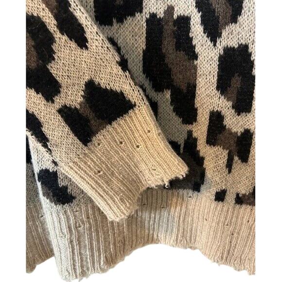 AQUA Cat Animal Print 100% Cashmere Distressed Soft Sweater Leopard Women MEDIUM - Picture 6 of 8